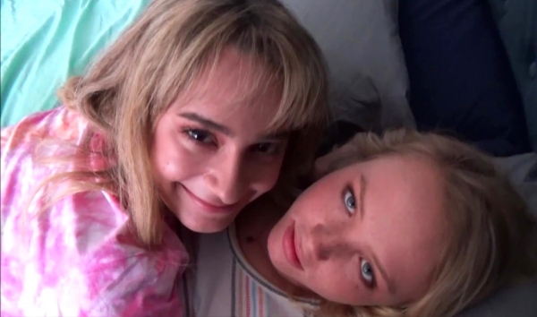 Two Horny Stepsisters Fuck Stepdad in Bedroom Threesome Orgy