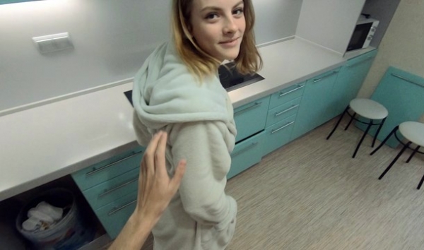 Brother Fucks Horny Stepsister in Kitchen While Parents Sleep at Night