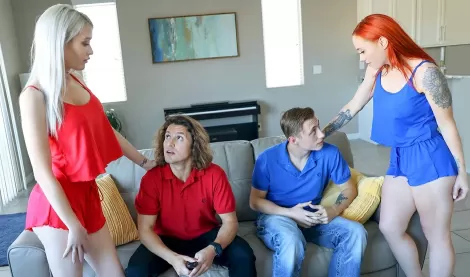 Slutty Stepmoms Swap Stepsons for Hardcore Swinger Group Sex Orgy