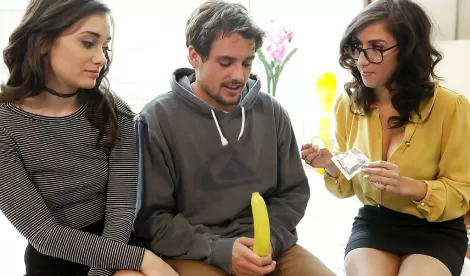 Stepmom Teaches Stepson Condom Fuck on GF Then Joins Wild Threesome