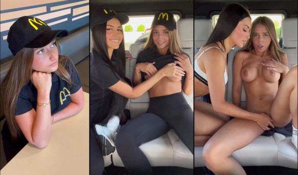 Two Sexy McDonald's Babes Wild Lesbian Sex in Car Backseat