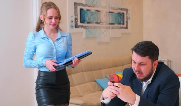 Blonde Secretary Fails at Work But Masters Boss's Cock Like a Pro