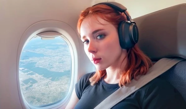 Redhead Cosplay MILF Plane Toilet Masturbation Blows for Housing Landing Fuck