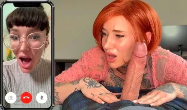 Stepmom Brags Huge Stepson Morning Wood to Sis on Video Call, Sucks Cock Live!