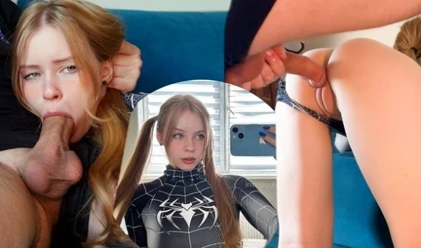 Spider-Girl Cosplay Tease Arouses Roommate Russian Doggy Kitchen Pound