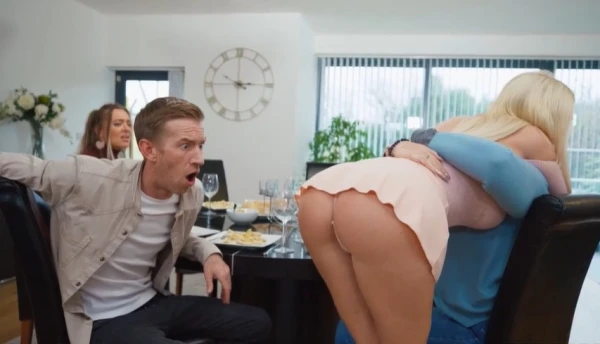 Your GF Won't Know: Blonde Sheer Top BJ Doggy Cums Family Dinner Cheat